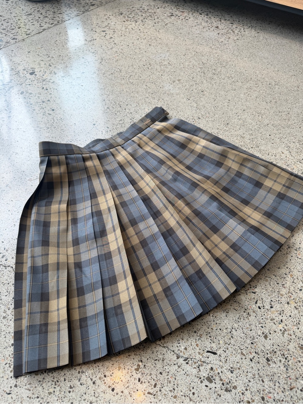 Pleated Plaid Mini Skirt in Blue and Tan